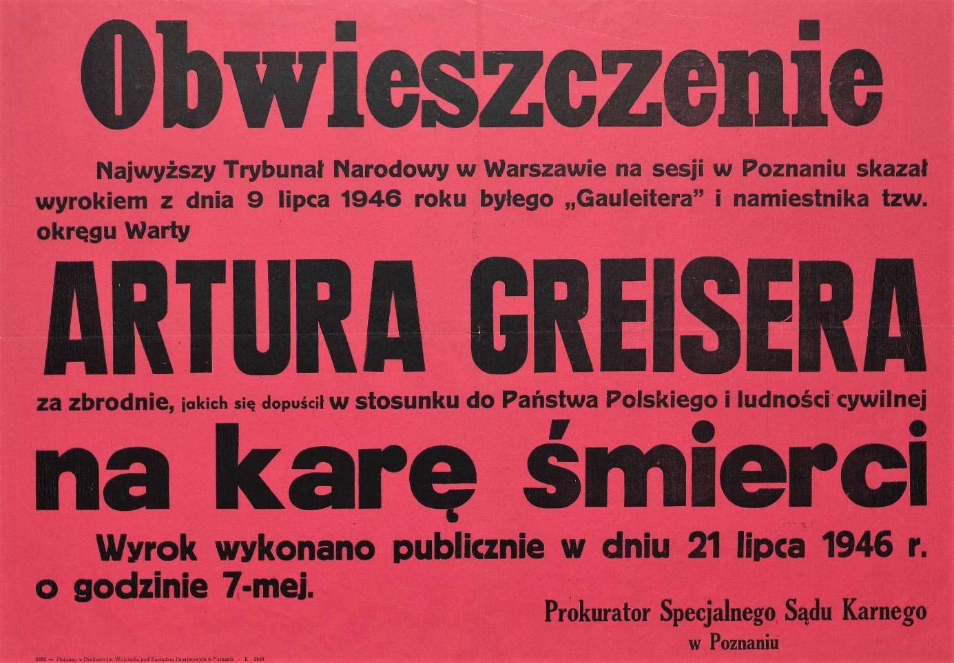 Fot. 2. Obwieszczenie o wykonaniu kary śmierci. Źródło: I.Z. Dok V – 30.