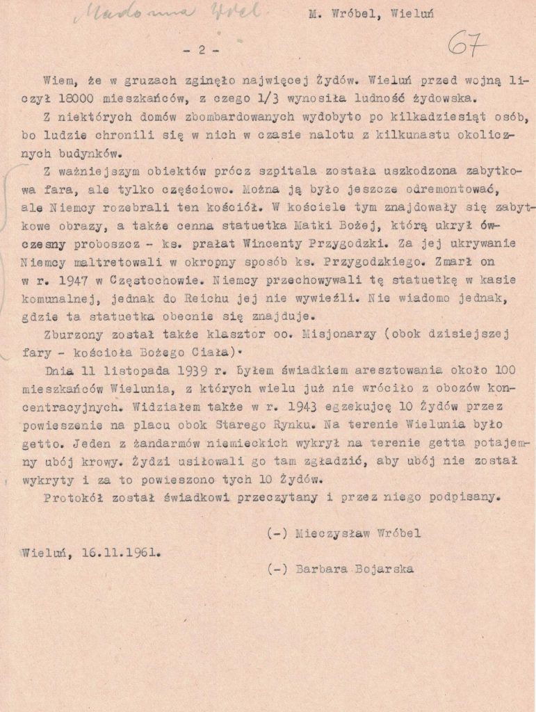 Fot. 6b. Relacja Mieczysława Wróbla. Źródło: I.Z. Dok. III – 100. 