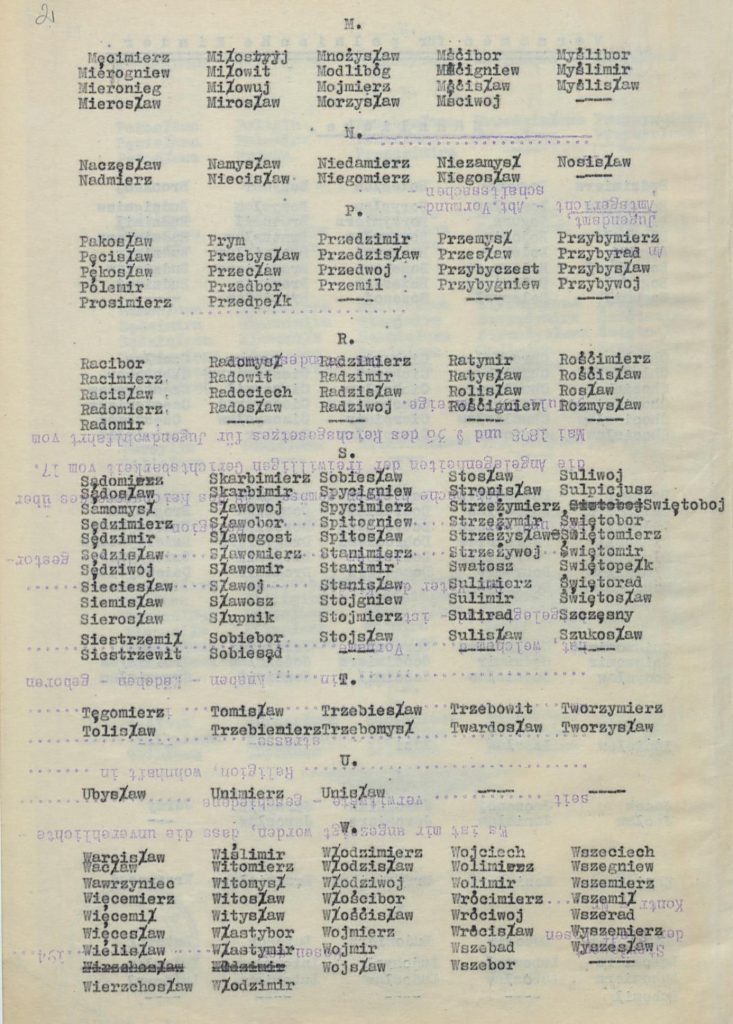 Fot. 1b. Wykaz imion. Źródło: I.Z. Dok. I-48.