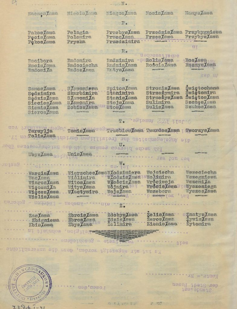 Fot. 1d. Wykaz imion. Źródło: I.Z. Dok. I-48.